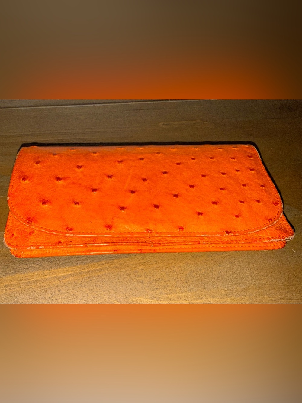 Orange Ostrich Leather Wallet